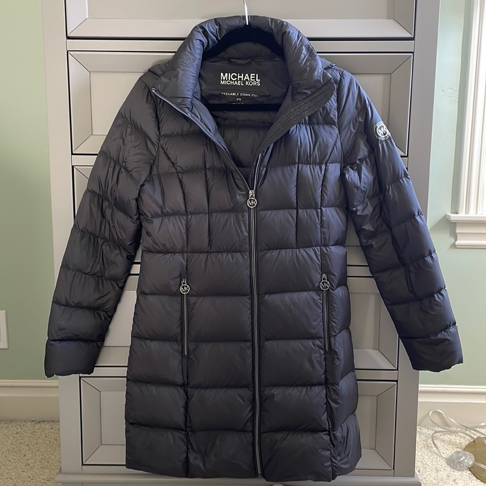 Michael Kors grey packable down jacket sz PS